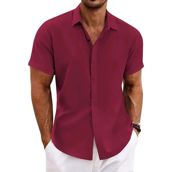 ❤️Men's Red Shirts  Short Sleeve Casual Shirts for Men Beach Summer Shirt - Picture 1 of 6